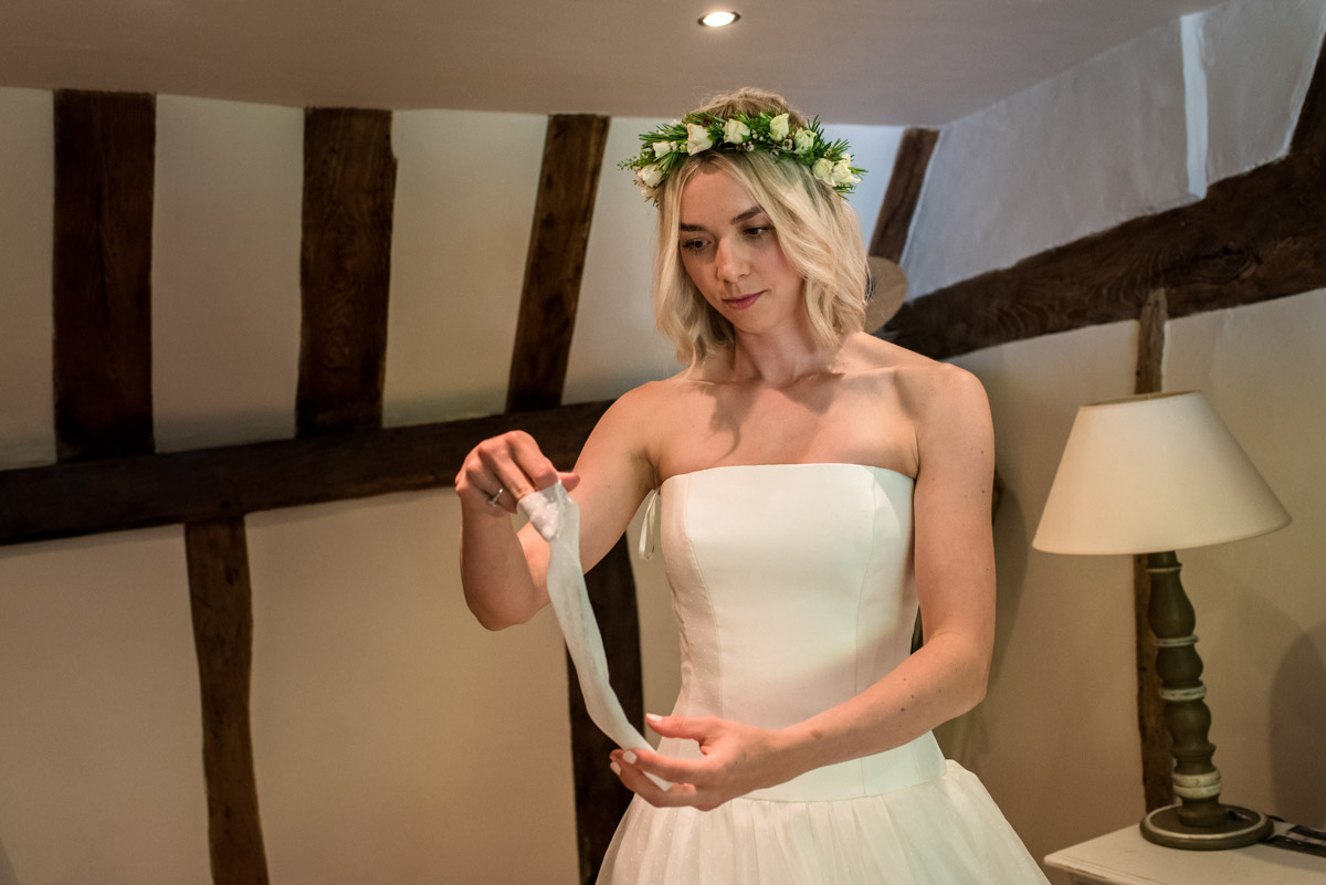 Photograph of Anne getting ready for her church wedding in Kent