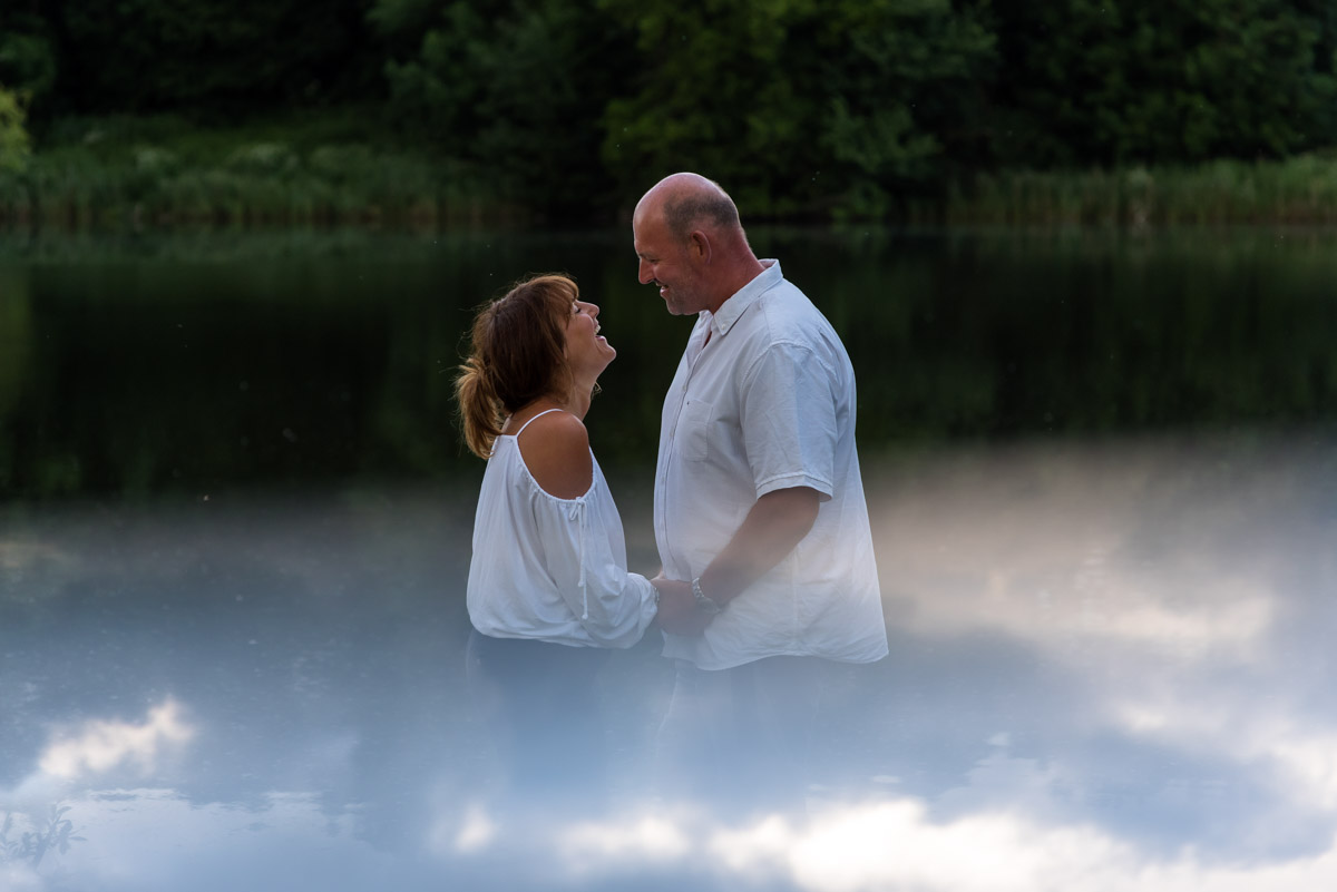 Pre wedding photography at Moat park in Kent, Debbie and Martin photographed by the lake