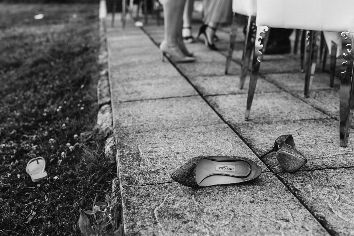 Blacka nd white photograph of Jimmy Choo wedding shoes