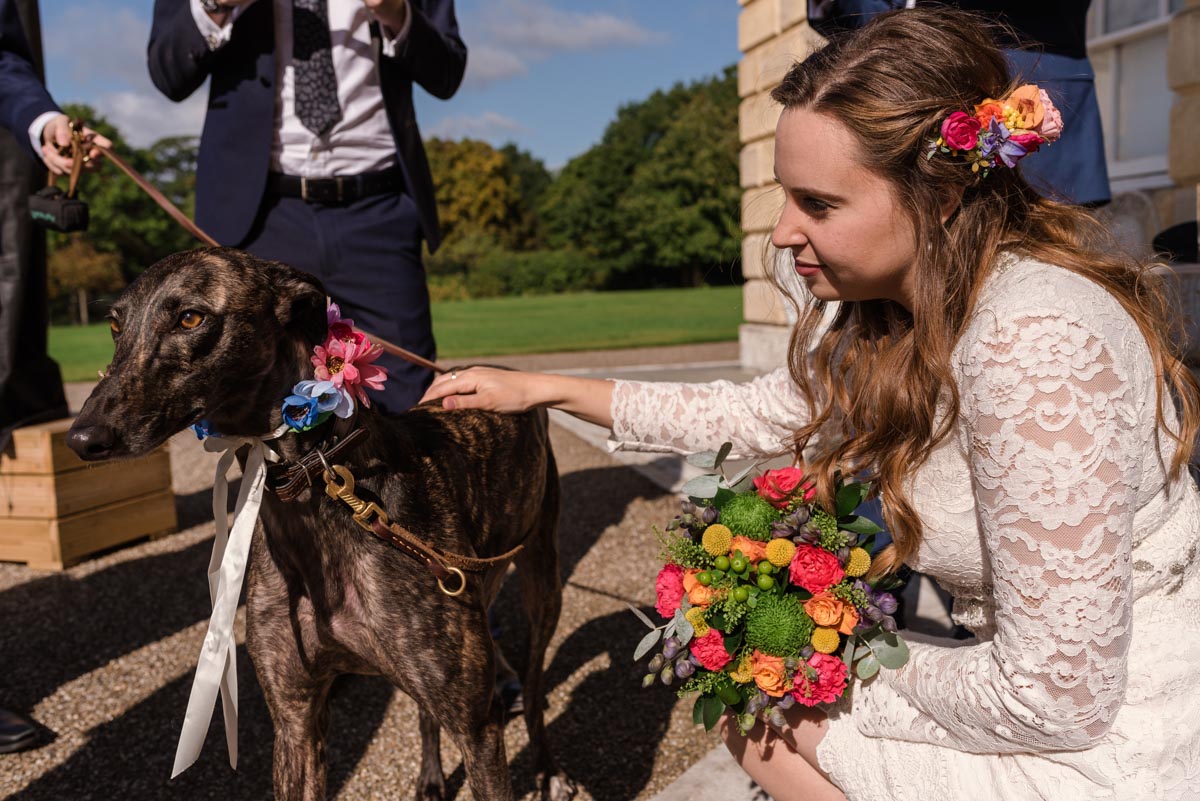 Alex and her dog before her ceremony at Danson House in Kent