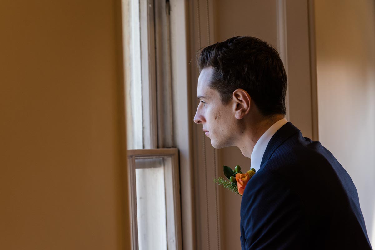 Photograph of James at Danson House before his wedding ceremony