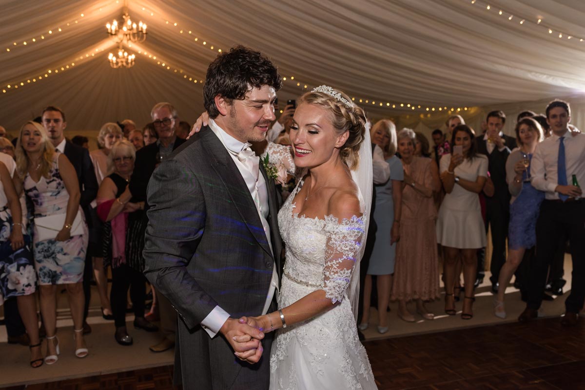 Photograph of James and Rebecca doing their first dance during their Kent wedding