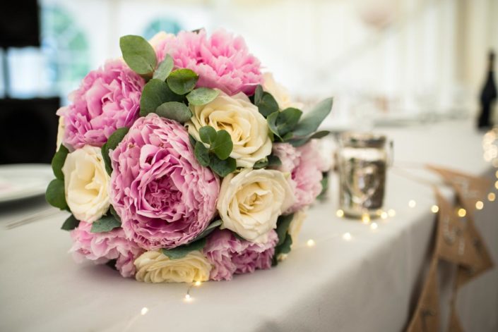 Pink and white rose wedding bouquet
