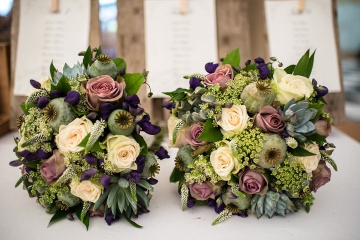 Wedding bouquet in green, mauves and white