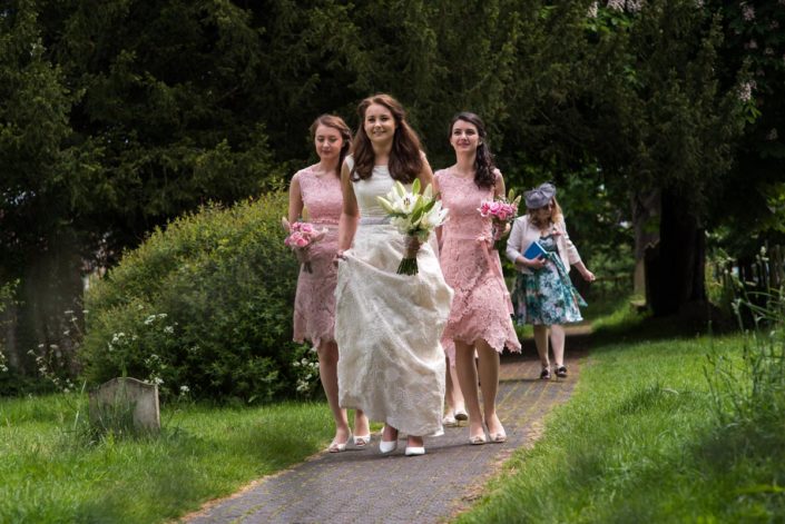 Photograph of pink bridesmaid dresses