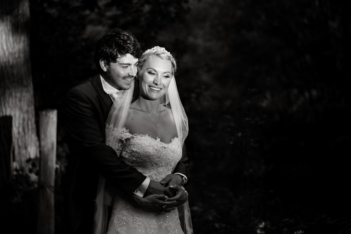 Blacka nd white photograph of bride and groom in Bethersden Kent