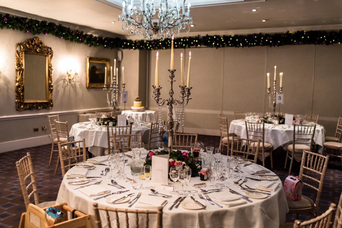 Photograph of tables at chilston park hotel wedding in December