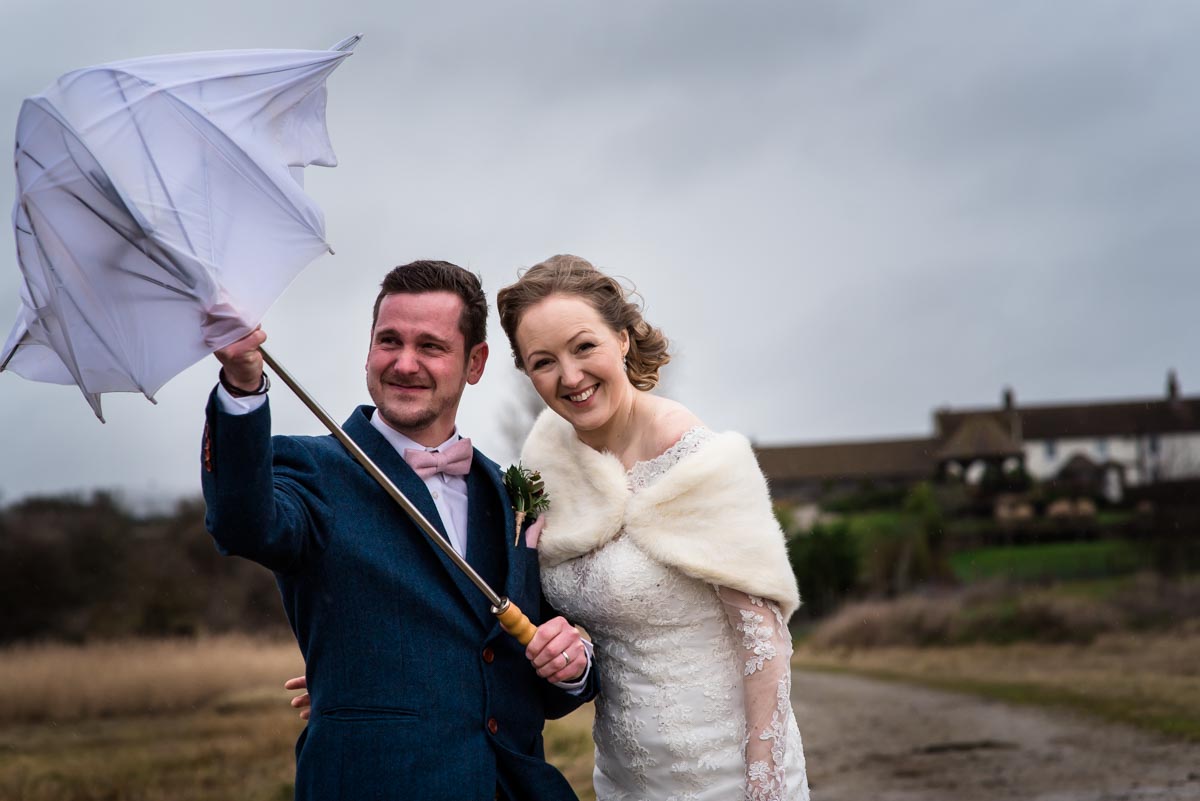 Photograph of Rebecca and Stephen at their Ferry House Inn wedding in Kent.