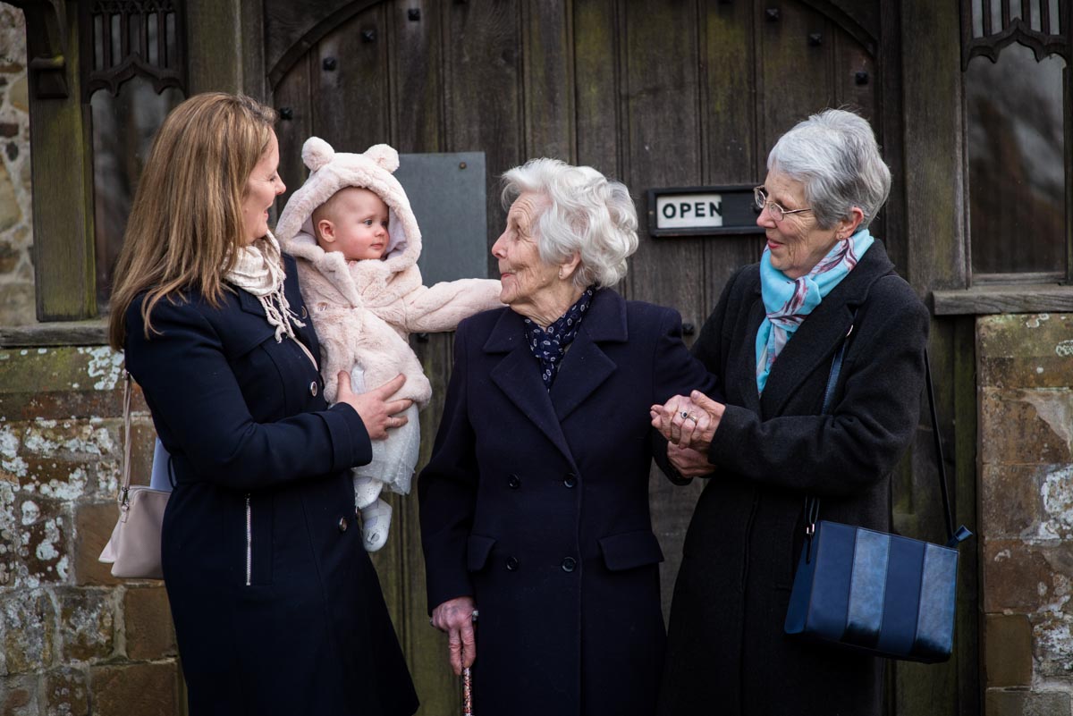 Photograph of four generations during Emily's christening in Kent