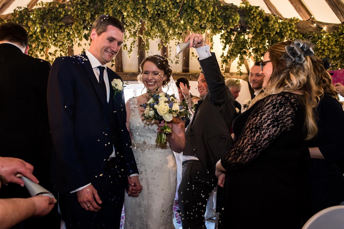 Lindsey and Liam confetti photograph at Visitor centre in faversham Kent