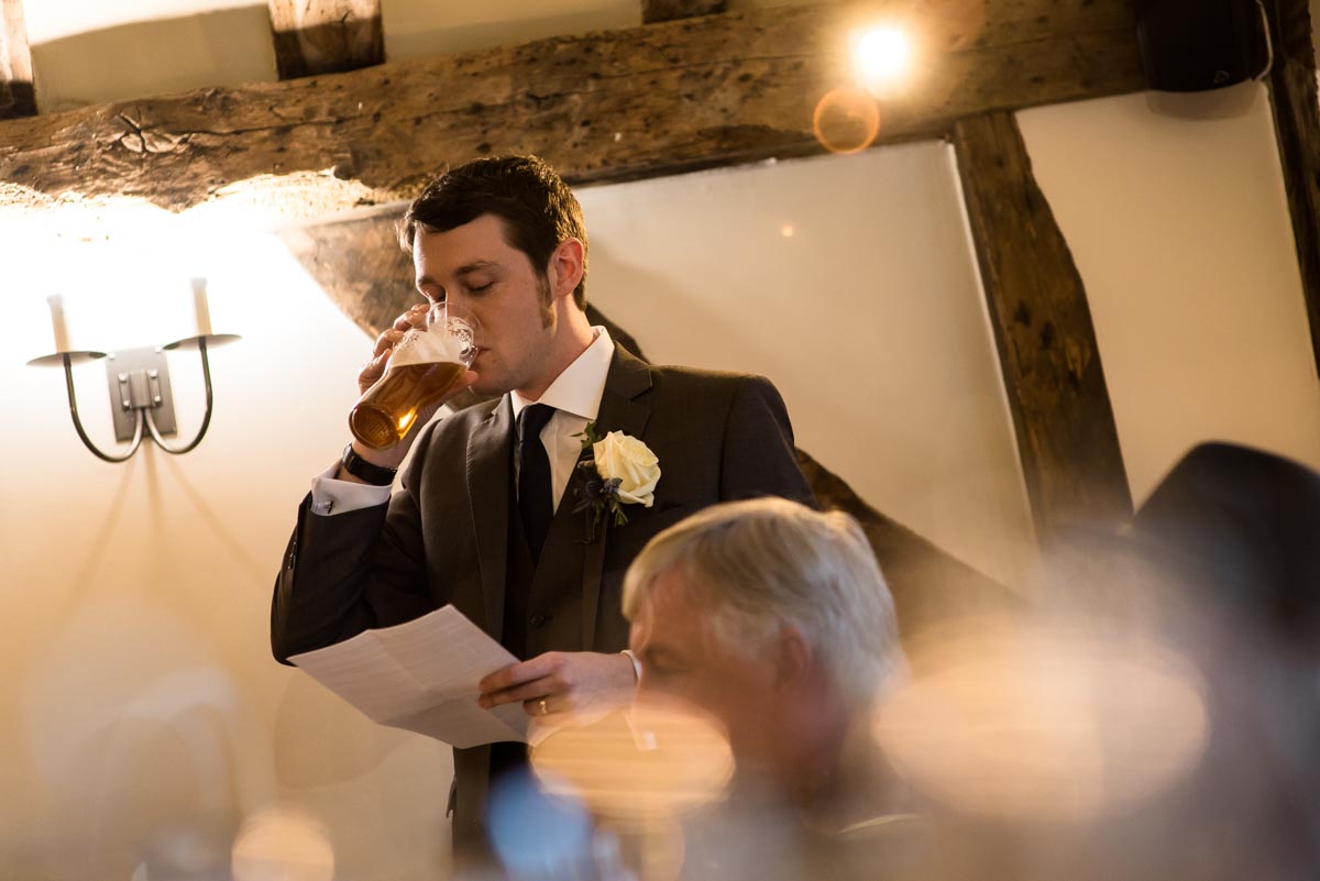 Photograph of Best man during jhis speech at Liam and Lindseys kent wedding
