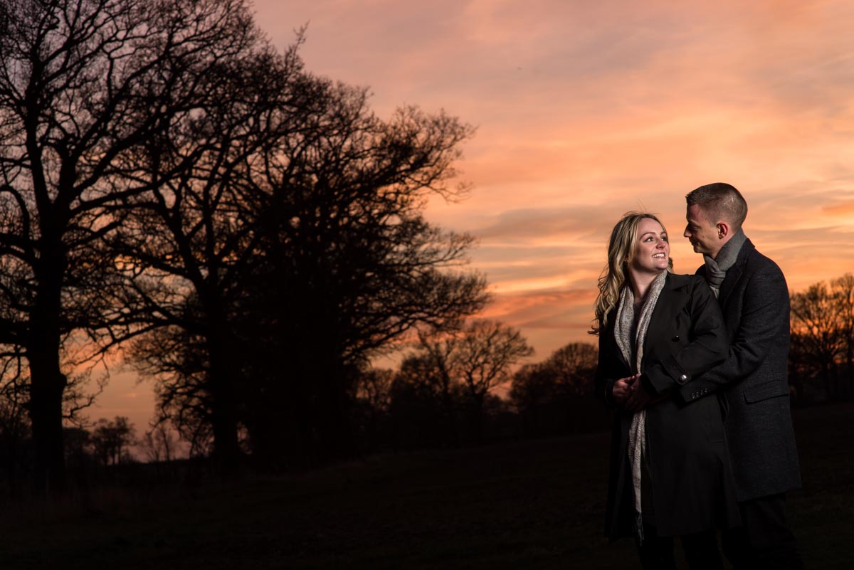 Beautiful sunset during Rob and Amy's engagement photography session in Kent