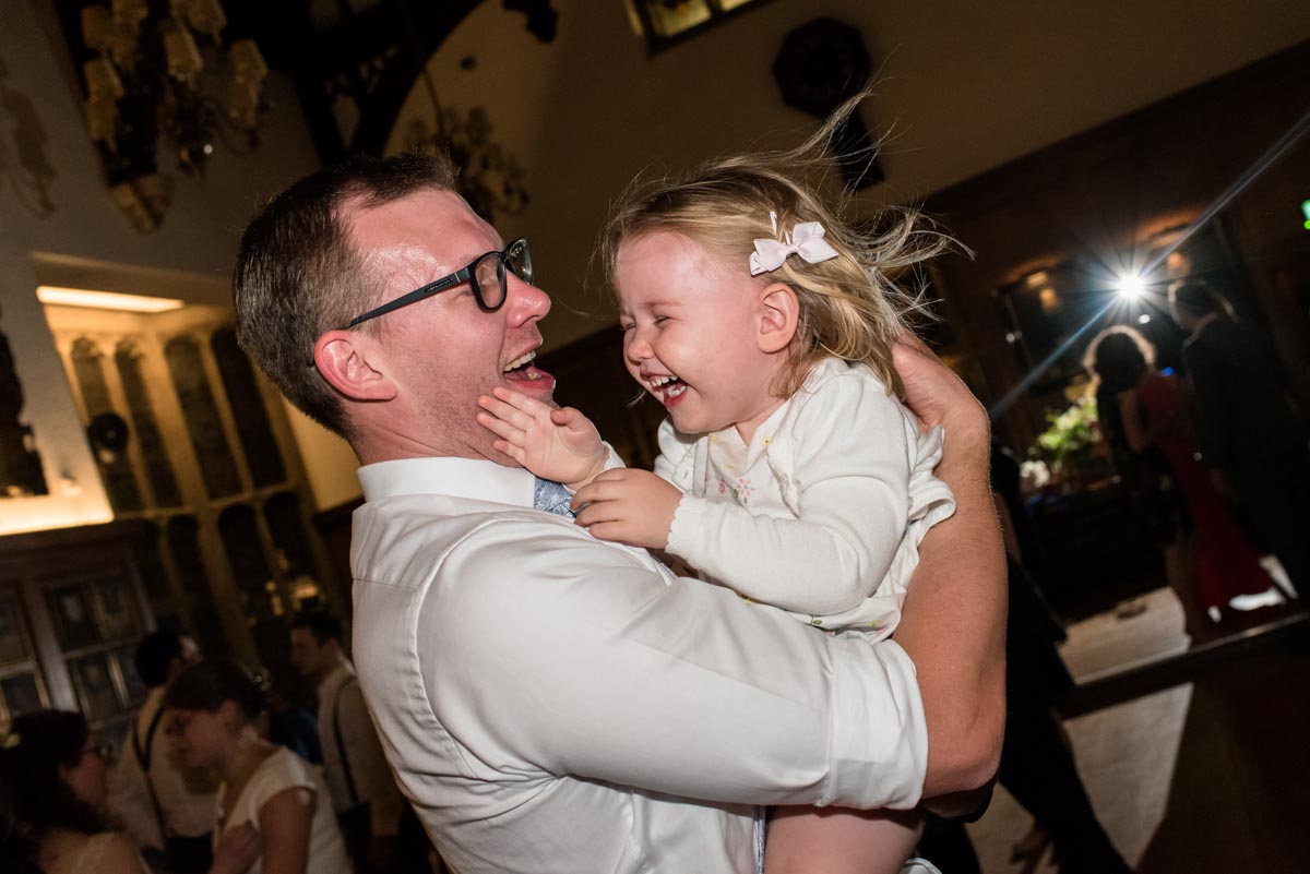 Little girl and dad at Grays Inn wedding reception , London