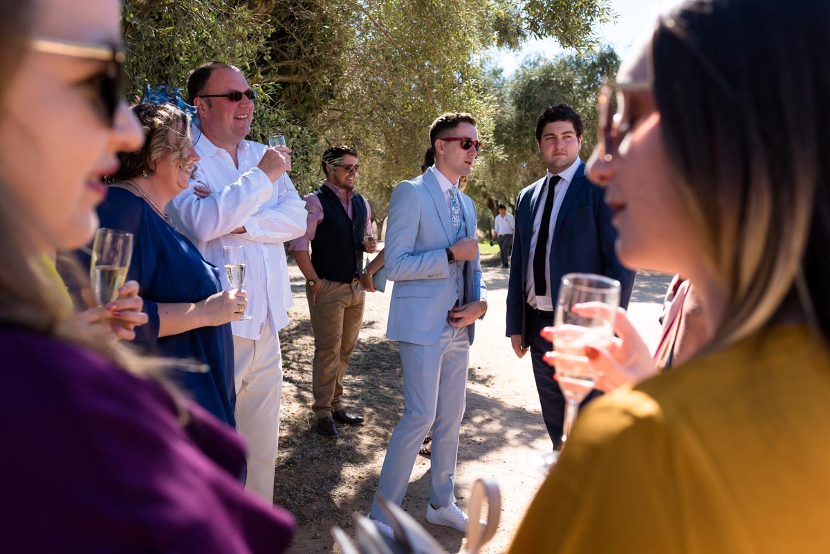 Photograph of wedding guests before matt and rebeccas ceremony at castell d'emporda