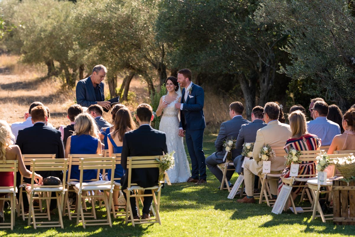 photograph of matt and rebeccas wedding in the olive garden at castell d'emporda in Spain
