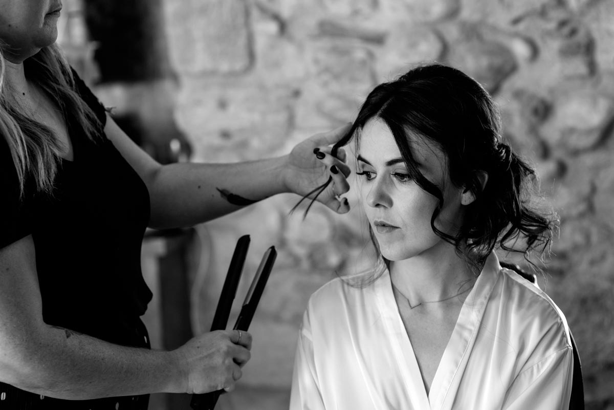 Photograph of Rebecca getting ready at castell d'emporda before her wedding