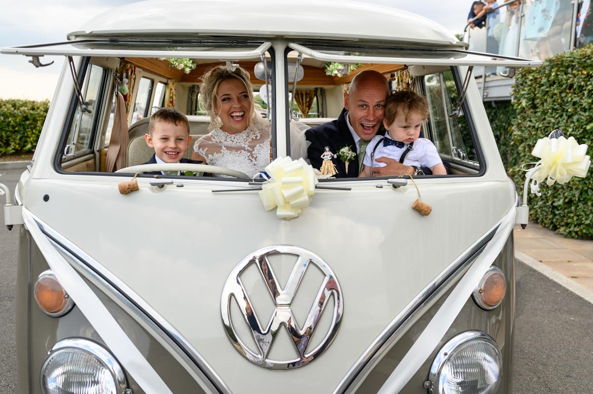 Keeley and family in VW camper van at Hythe Imperial wedding