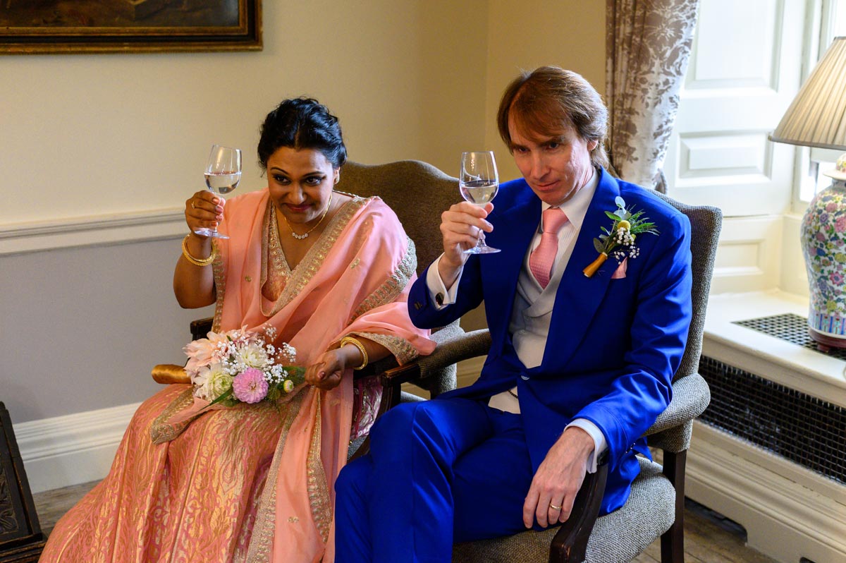 Photograph of Vinita and Doug after their Chilston park wedding ceremony