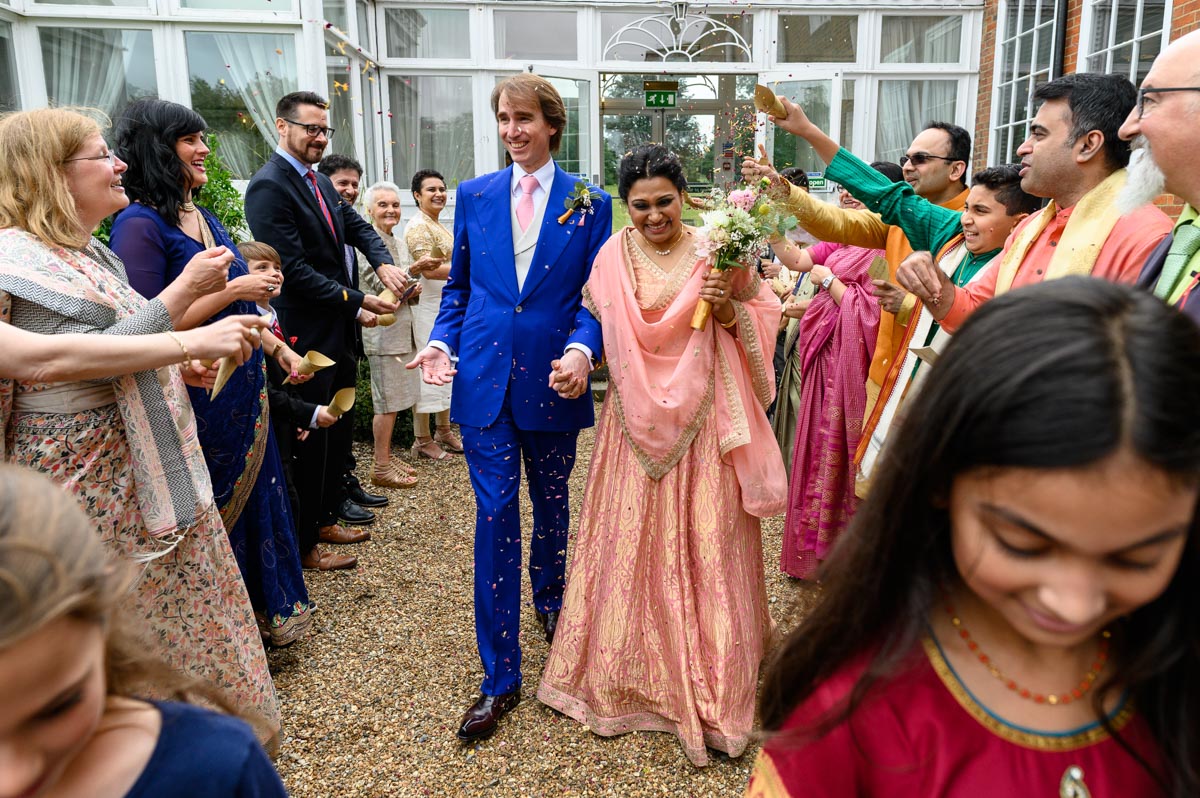 Confetti throw at Vinita and Dougs weding at Chilston Park in Kent