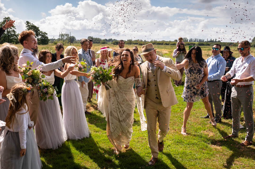 Confetti photo at Naomi and Laurences wedding at the Wilderness wedding venue