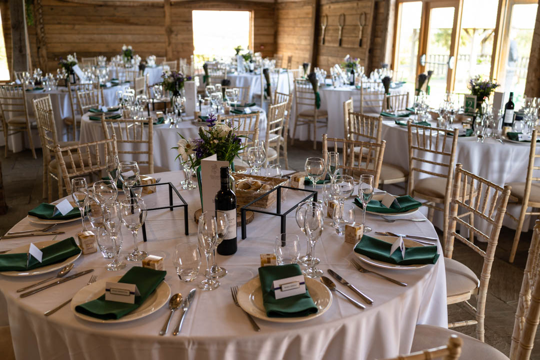Table settings at Fiona and Chris's Cherry barn wedding