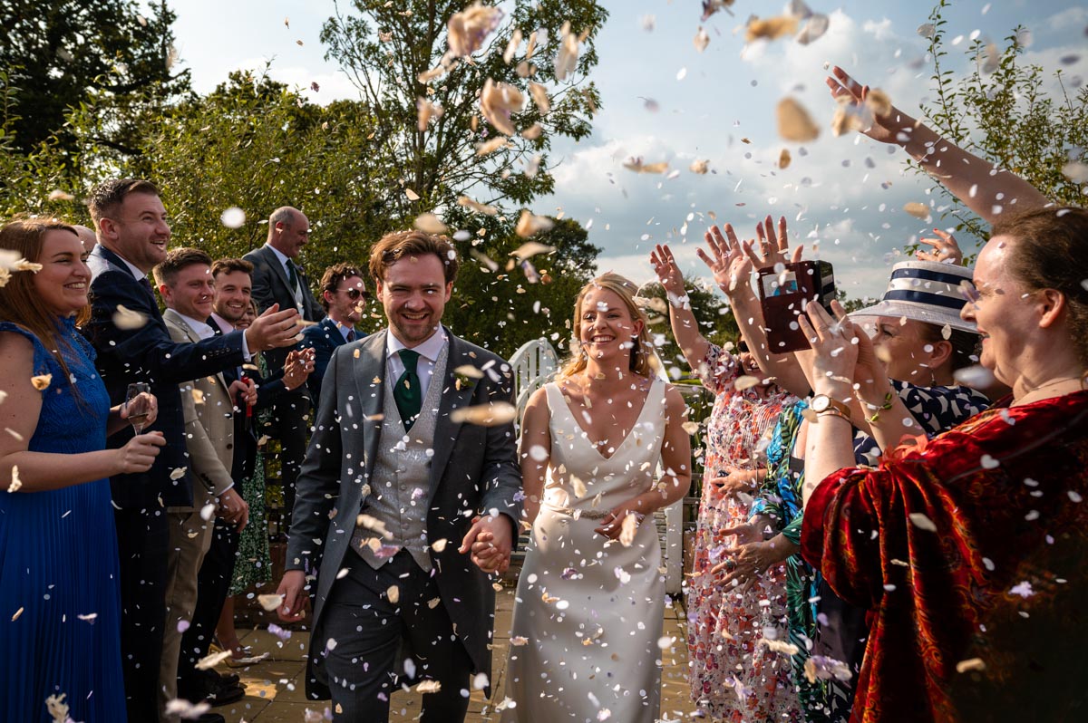 Confetti photo at The Cherry Barn wedding of Chris and Fiona