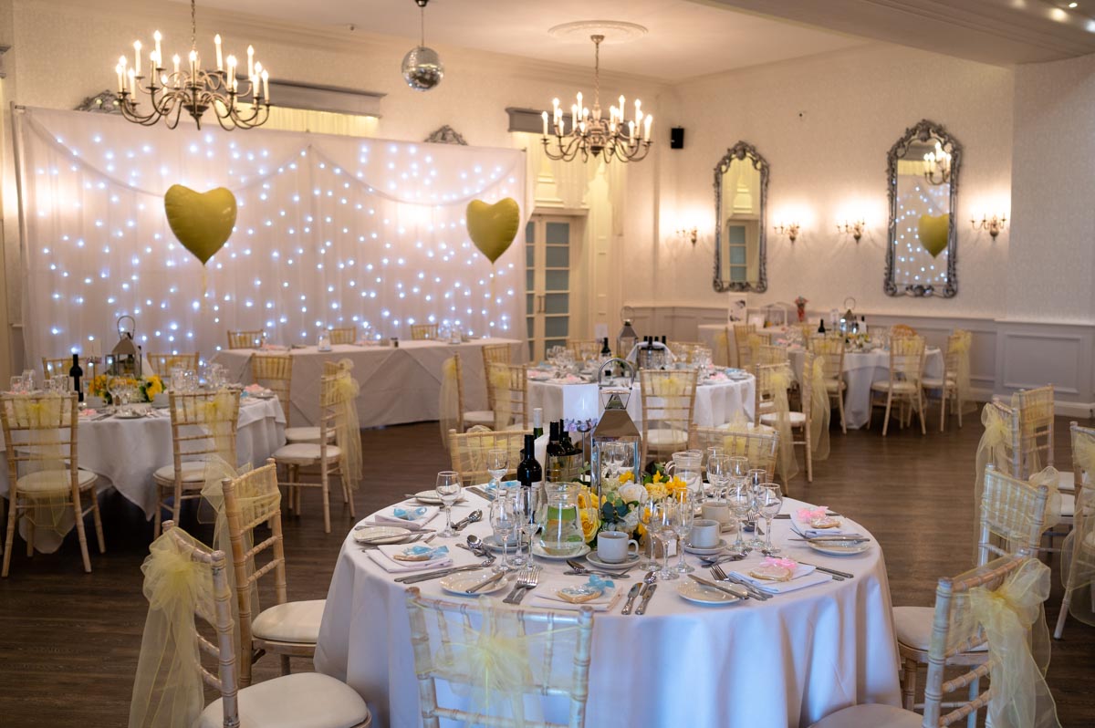 Hythe Imperial Hotel Ballroom decorated in yellow and white