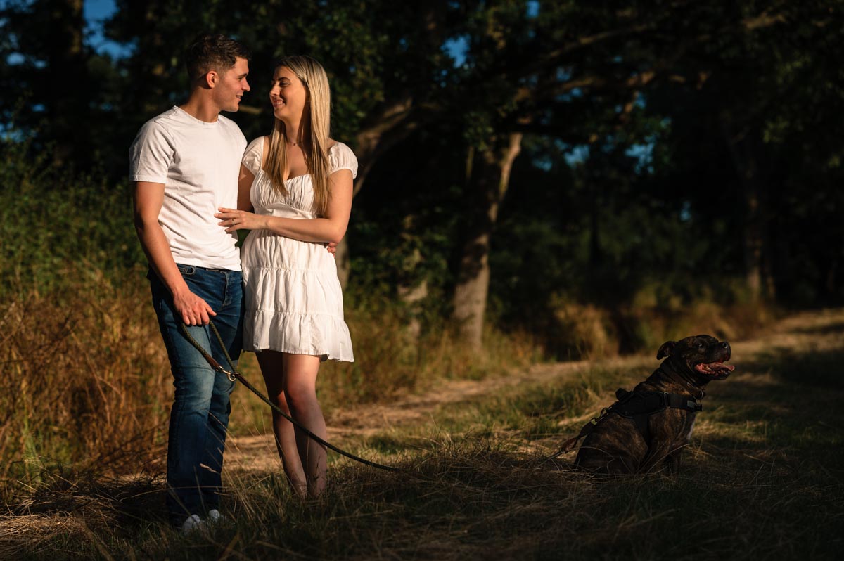 pre wedding photoshoot of sarah and james and their dog max in bethersden