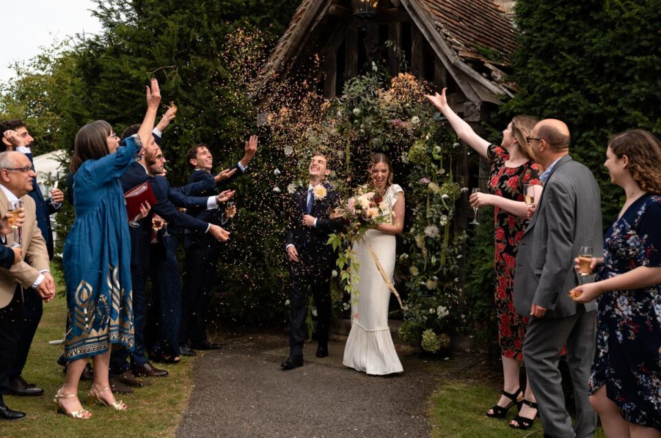 Bilsington Priory wedding photography confetti throw