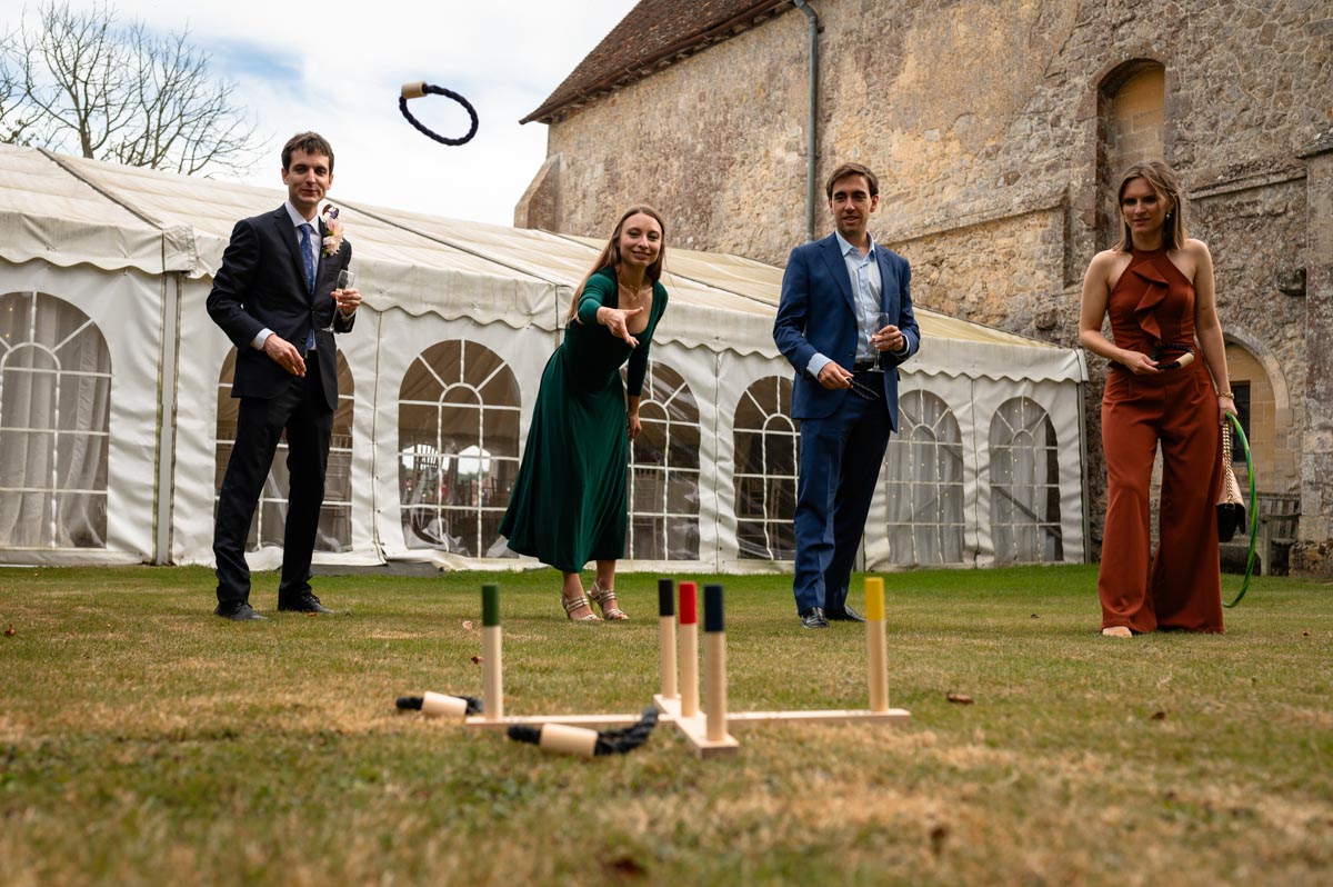 Photograph of garden games at Bilsington Priory wedding in Kent