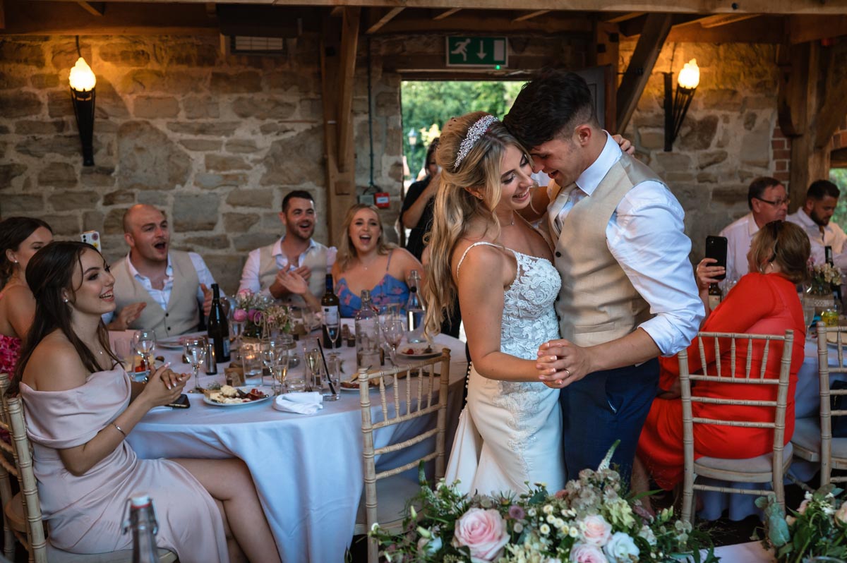 Bride and groom dancing during their reception at swallows oast