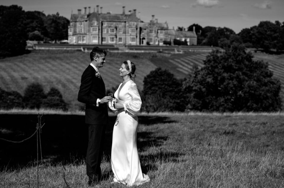 Kent wedding photography. Black and white couple portrait of Sarah and Matthew