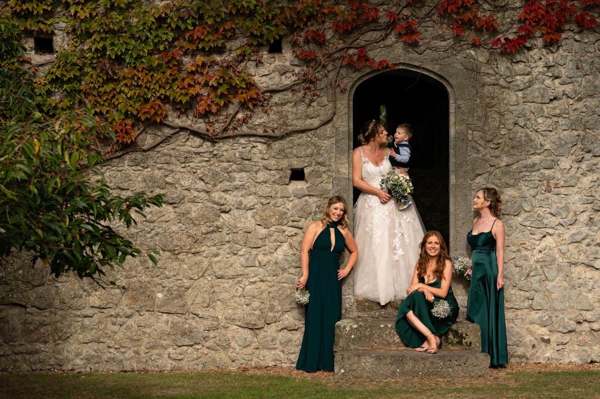 natural portrait of pagie and her bridesmaids at her wedding at westenhanger castle in kent