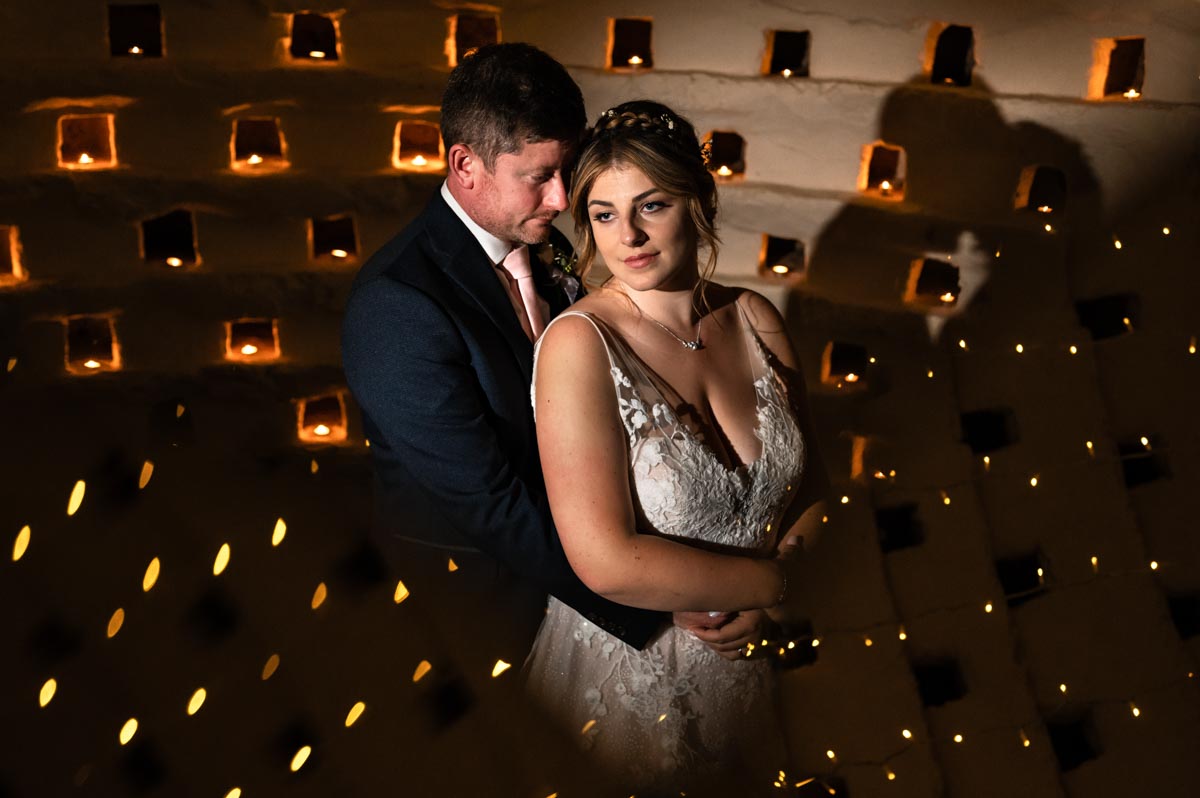 photograph of bride and groom in dovecote at westenhanger castle