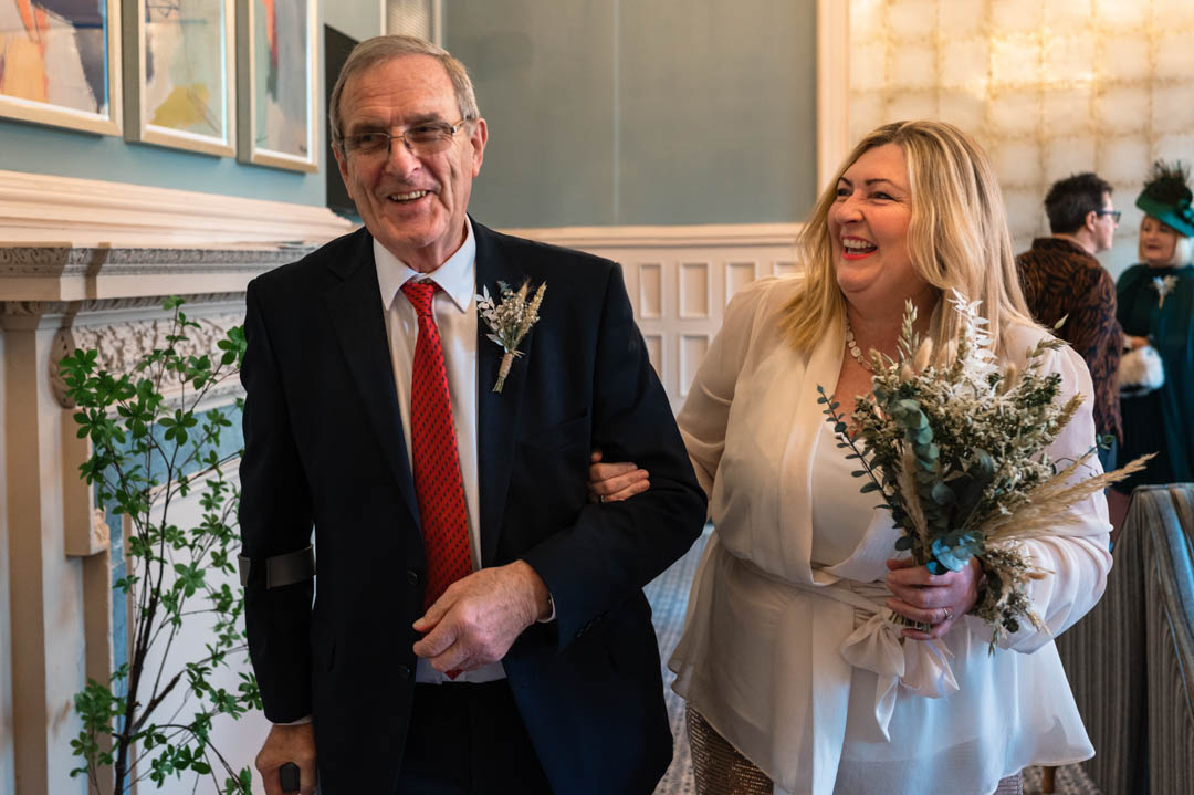Oakwood House wedding photography. Emma and her father at her small wedding ceremony